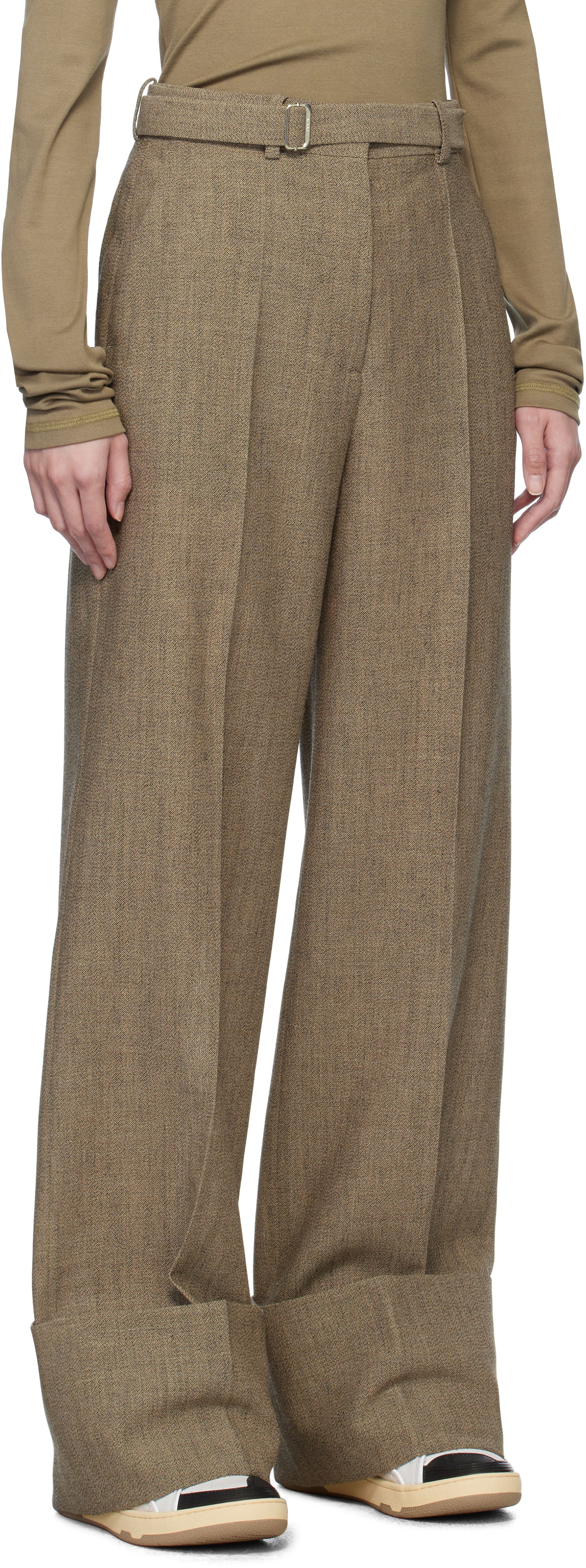 Панталони LANVIN Lanvin Wide-Leg Cuffed Wool Trousers Кафяво | RW-TR0510-6040-P25, 1