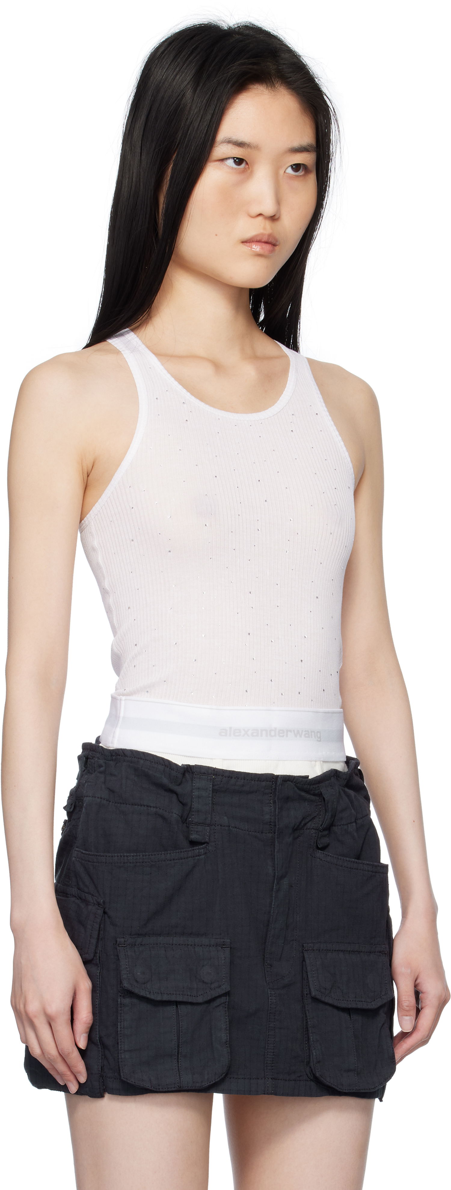 Потник Alexander Wang White Crystal Hotfix Racer Tank Top Бяло | WL001T, 1
