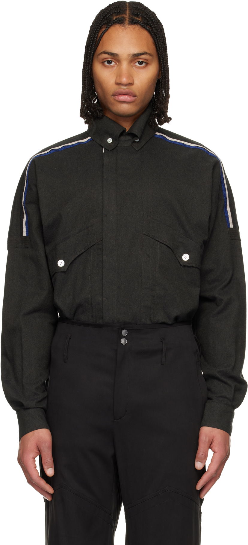 Риза KIKO KOSTADINOV Vig Long Sleeve Shirt with Shoulder Stripes and Chest Pockets Сиво | KKAW25SH03-57