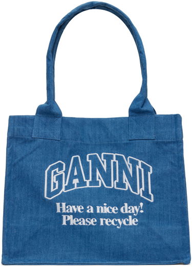 Голяма пазарска чанта GANNI GANNI Large Easy Tote Bag Синьо | A5599, 0