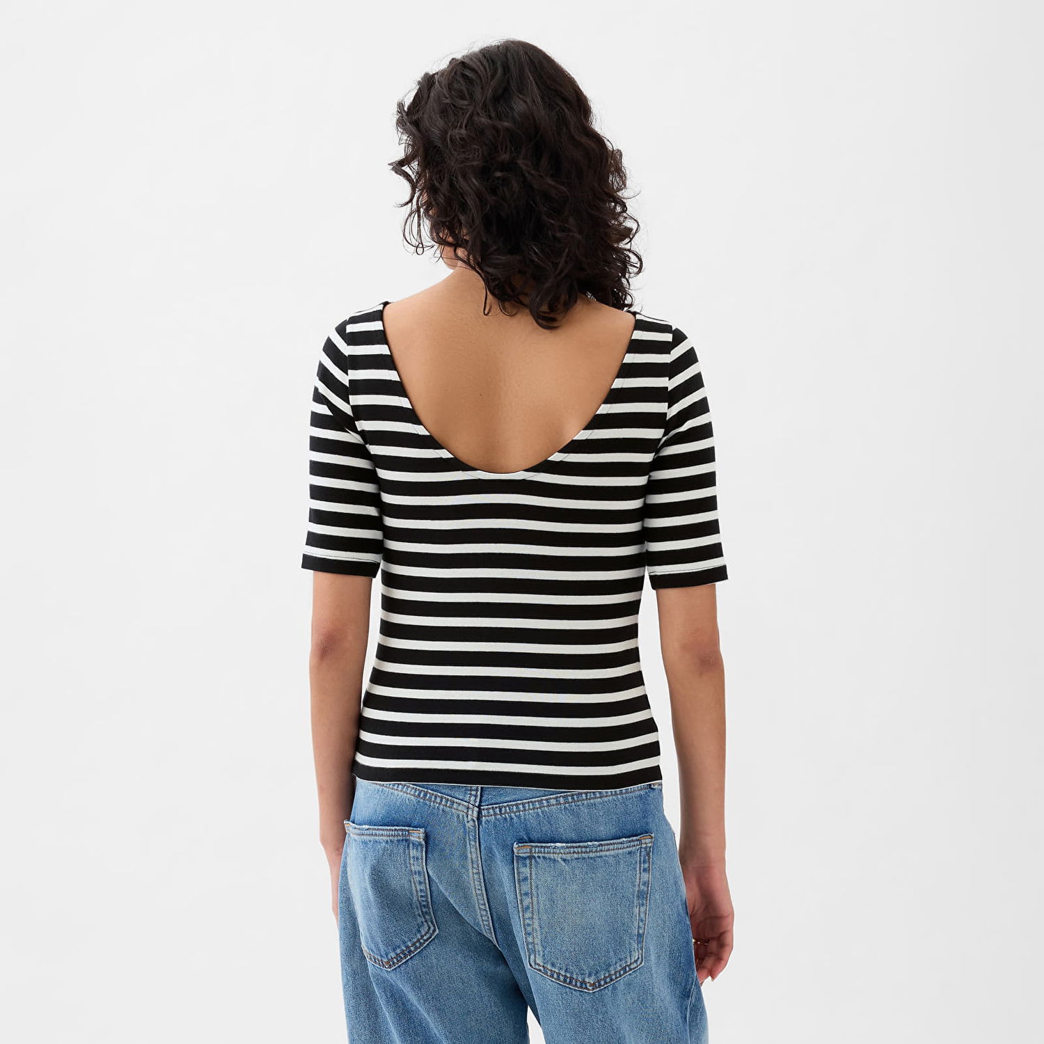 Облекло GAP Top Elbow Sleeve Modal Ballet Back Top Black White Stripe Черно | 878217-02, 1