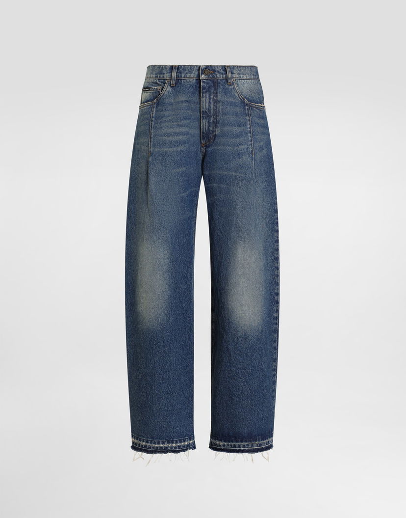 Дънки Dolce & Gabbana Cotton Denim Wide-Leg Distressed Hem Jeans Синьо | GP16UDG8NZ2S9001