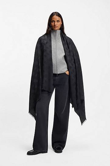 Шал BOSS Monogram scarf modal and wool Черно | 50555434, 1