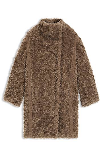 Shaggy faux-fur stand-collar coat with concealed closure