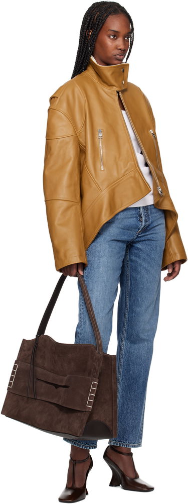 Яке JW Anderson JW Anderson Curved Hem High Neck Leather Jacket Кафяво | LJ0046-LT0117, 3