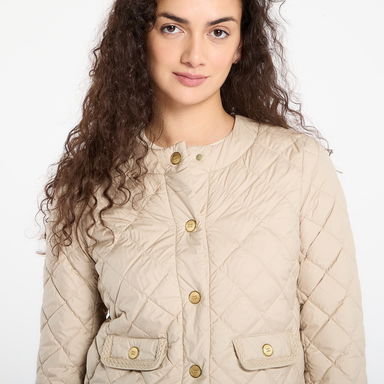 Quilted Button-Front Collarless Jacket, 4