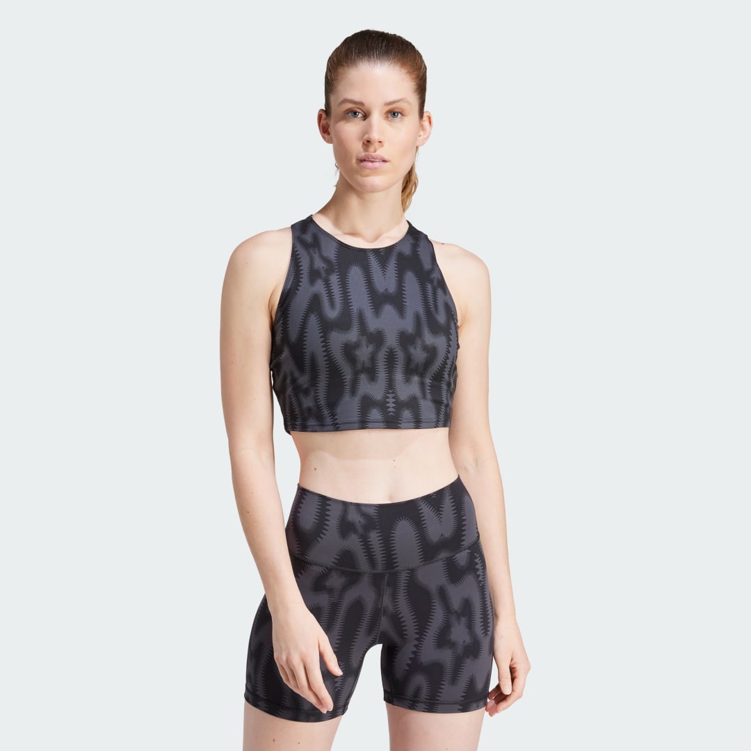 Сутиен adidas Performance Printed Yoga Studio Crop Top Черно | IS2976, 1