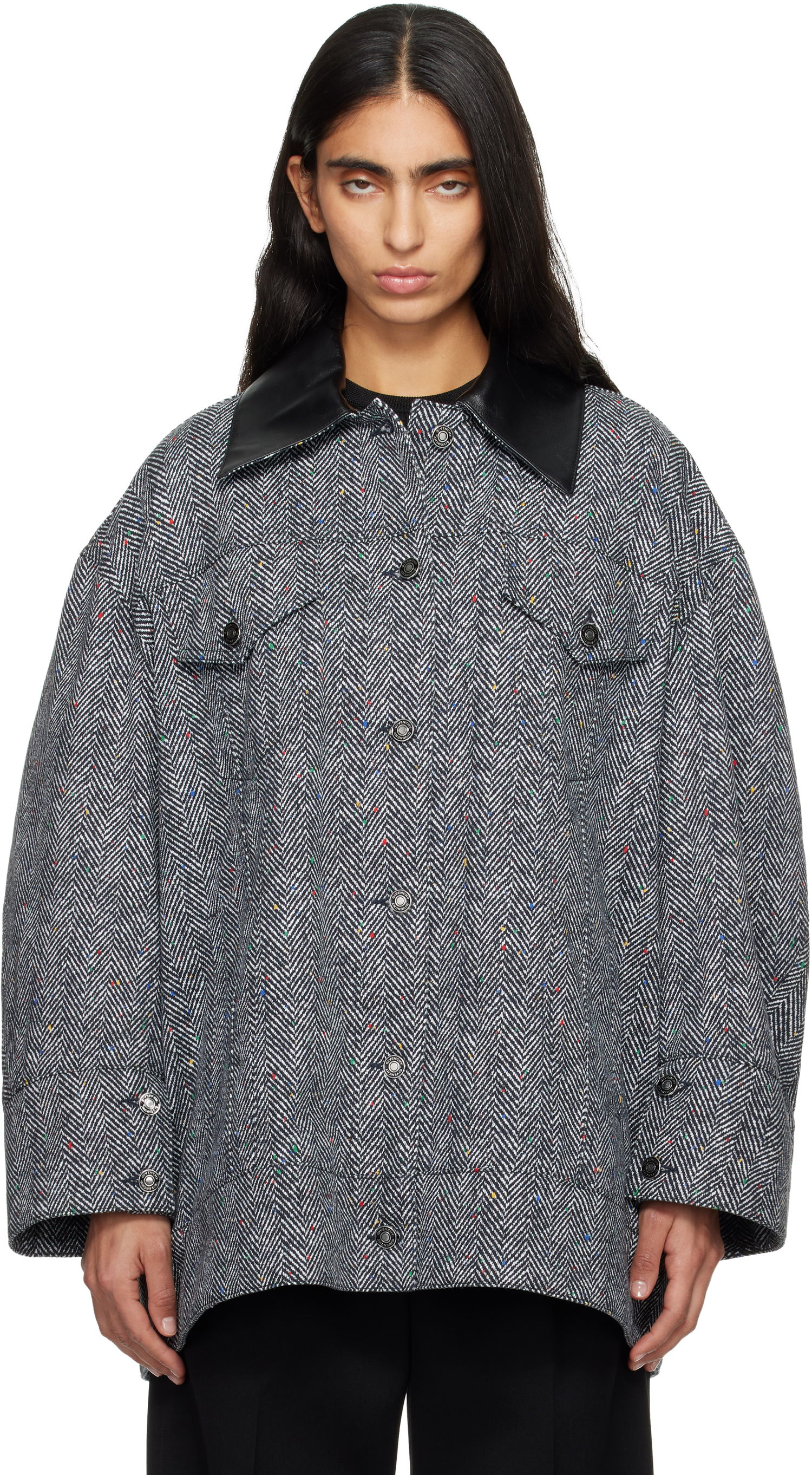 Яке Givenchy Speckled Herringbone Leather-Collar Utility Jacket Многоцветен | BW00TE168S004, 0