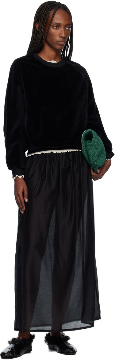 Суитчър Baserange Velvet Raglan Sweatshirt with Ruffle Trim Черно | PURR-VE-WI25, 3