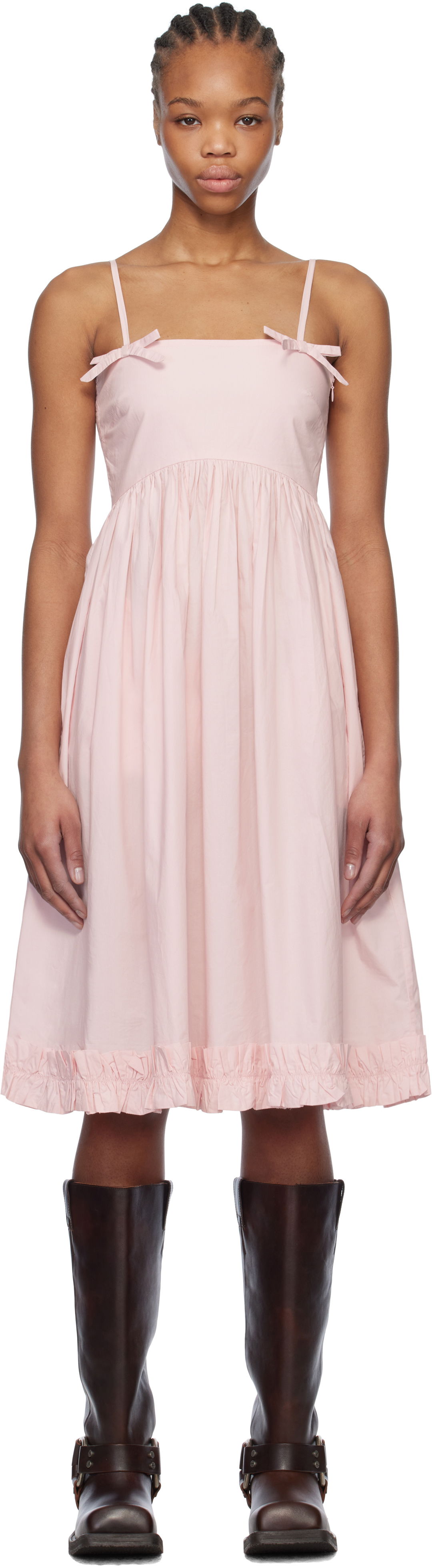 Pокля GANNI GANNI Cotton Poplin Strap Midi Dress Розово | W0325, 0