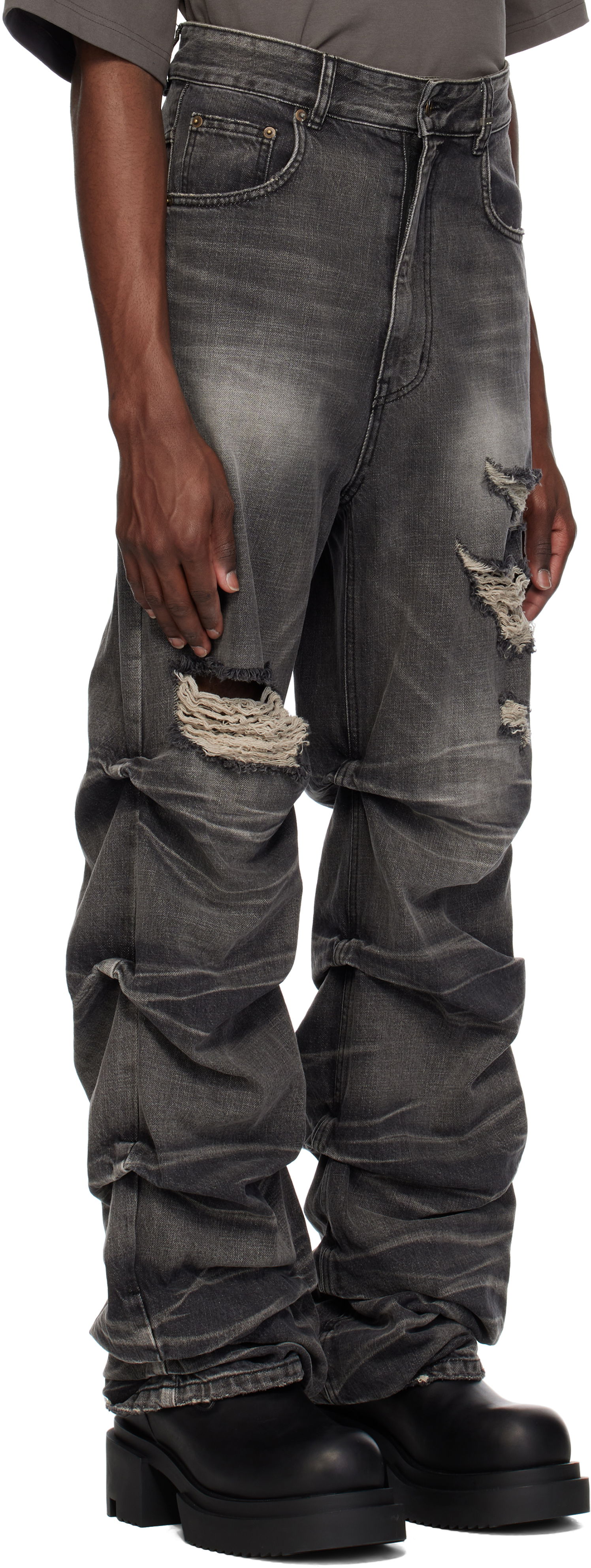 Дънки We11done We11done Distressed Wrinkled Straight Leg Jeans Сиво | WD-DP0-25-319-M-BK, 1