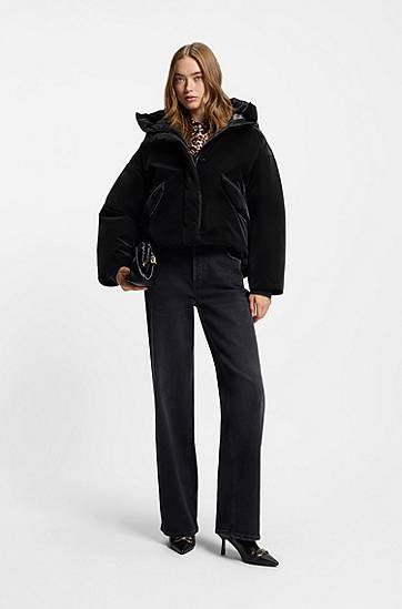 Пухо яке BOSS Cropped Water-Repellent Puffer Jacket with High Collar and Elasticated Cuffs Черно | 50555260, 1