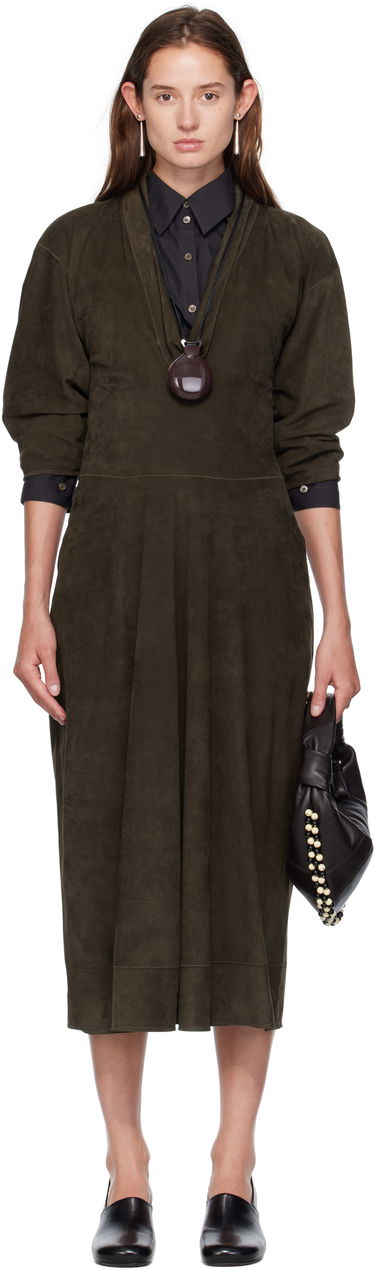 Pокля LEMAIRE Lemaire V-Neck Nubuck Midi Dress Зелено | DR1122 LL0148, 0