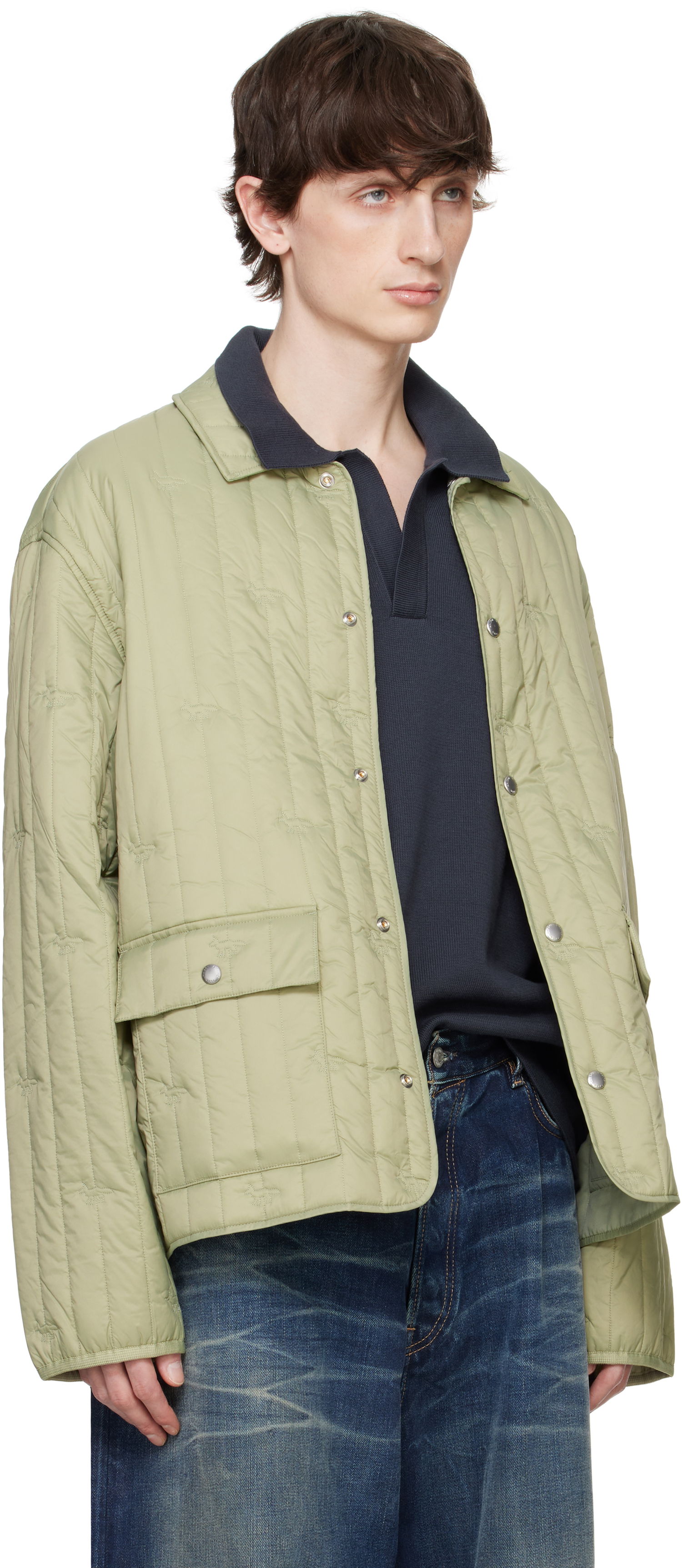 Пухо яке MAISON KITSUNÉ Maison Kitsuné Quilted Chore Jacket Зелено | OM02114WW9047, 1