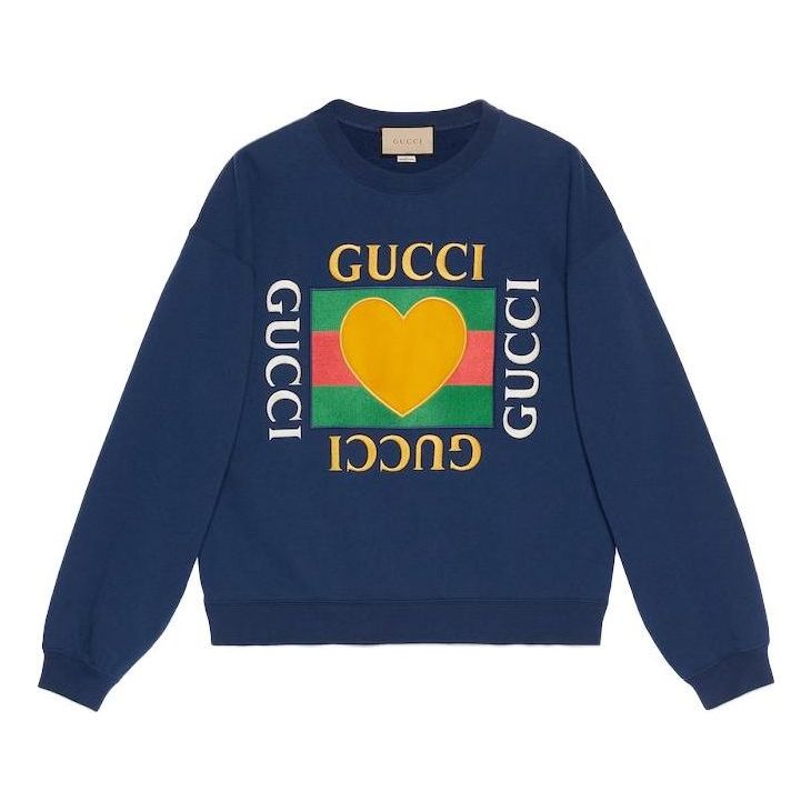 Пуловер Gucci Jersey Sweatshirt With Heart Appliqué Синьо | 715919-XJFRY-4030