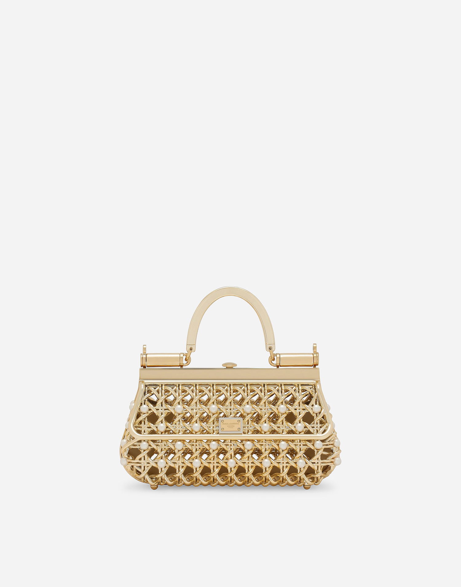 Дамска чанта Dolce & Gabbana Dolce & Gabbana Woven Pearl Embellished Top Handle Bag Металик | BB7618AV60189329, 0