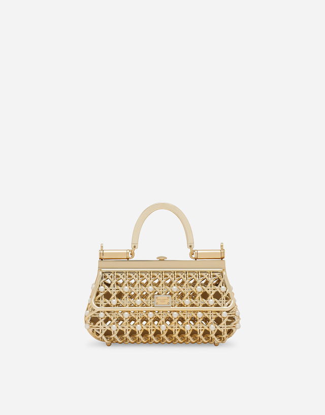 Dolce & Gabbana Woven Pearl Embellished Top Handle Bag