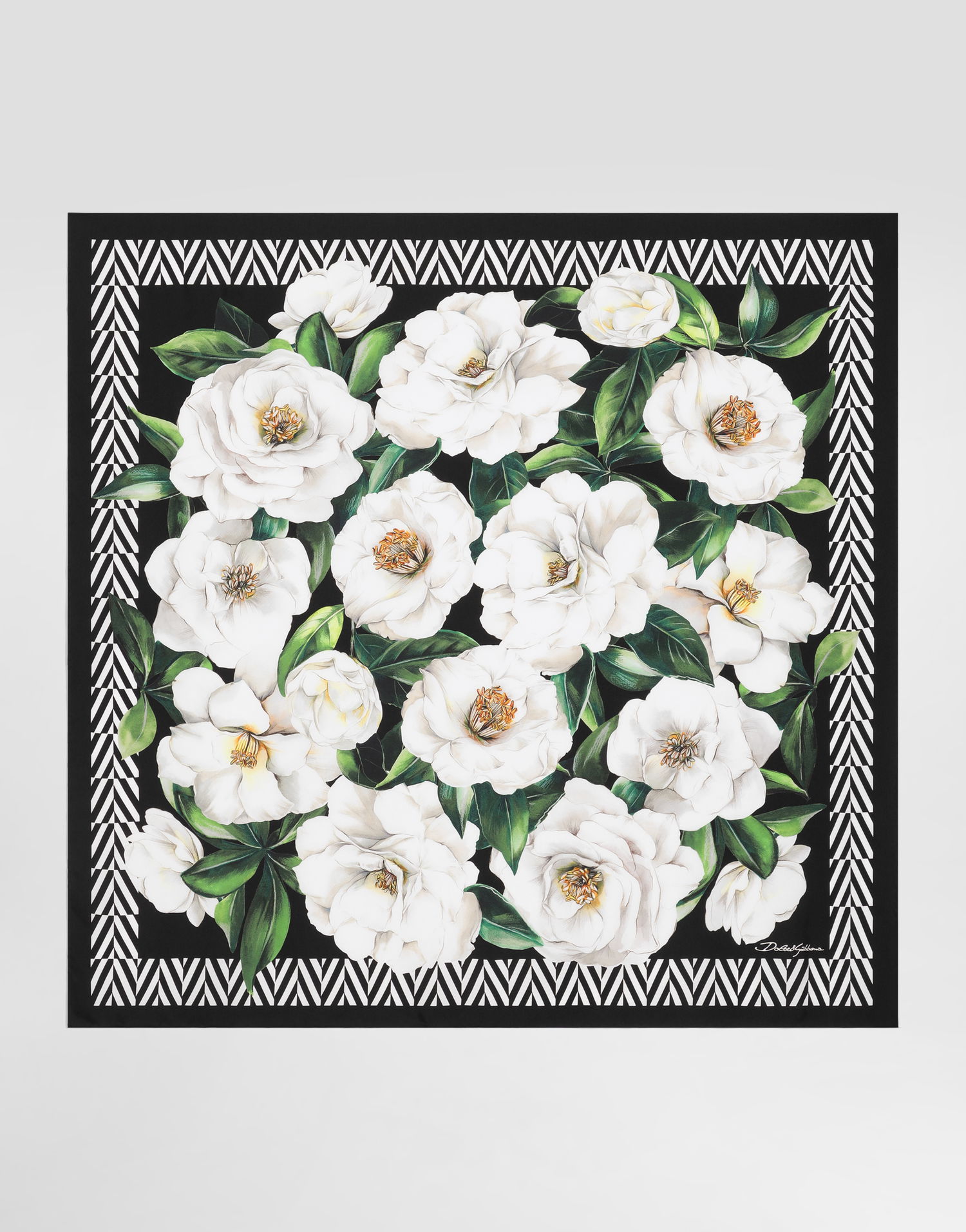 Шал Dolce & Gabbana Dolce & Gabbana Gardenia Print Silk Twill Square Scarf Черно | FN090RGDCUGHD5JB, 0