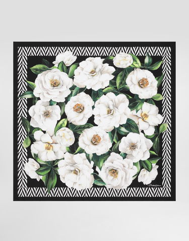 Шал Dolce & Gabbana Dolce & Gabbana Gardenia Print Silk Twill Square Scarf Черно | FN090RGDCUGHD5JB, 0