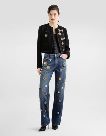 Яке Dolce & Gabbana Dolce & Gabbana Double Crepe Wool Cropped Jacket with Embellishments Черно | F27CEZFU2L8N0000, 3
