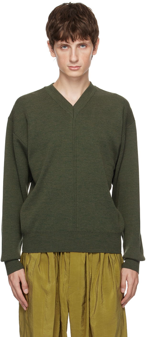 Пуловер LEMAIRE V-Neck Knit Sweater Зелено | TO1097 LK087, 0