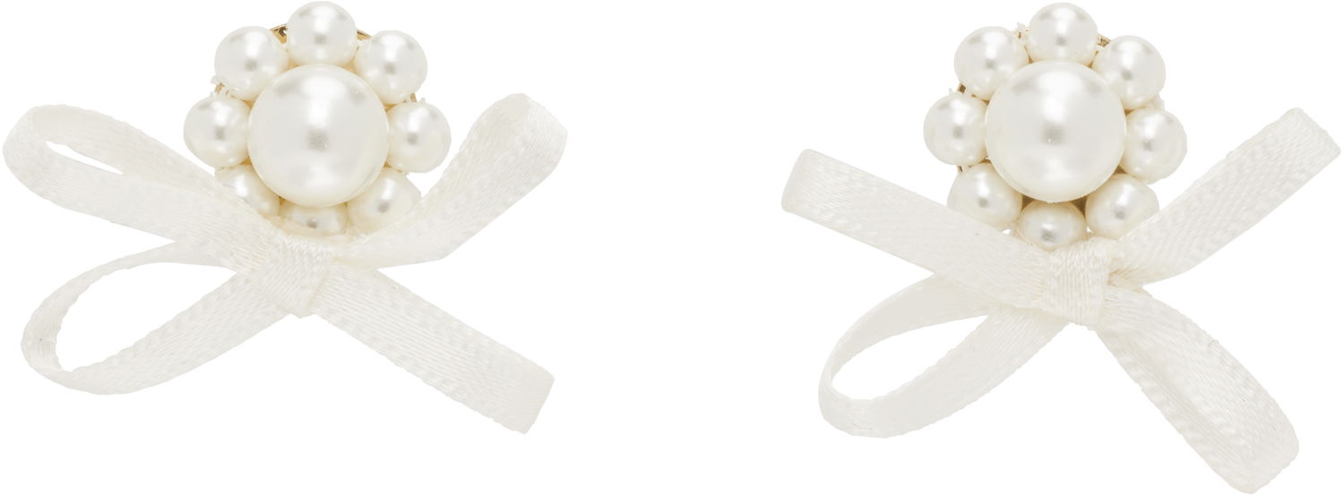 Обеци Simone Rocha Simone Rocha Petite Bow Daisy Stud Earrings Бяло | ERG552 0904, 0