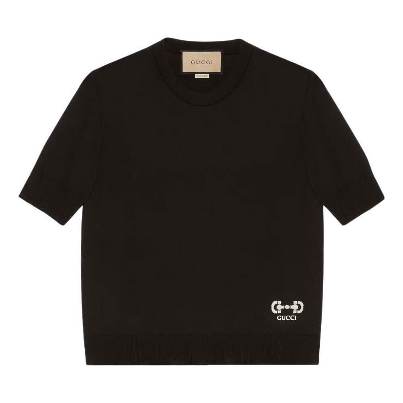 Пуловер Gucci Fine Wool Top with Horsebit Intarsia Черно | 731061-XKCZ3-1043