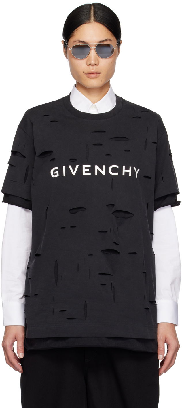 Тениска Givenchy Destroyed T-Shirt Черно | BM71G13Y9W011