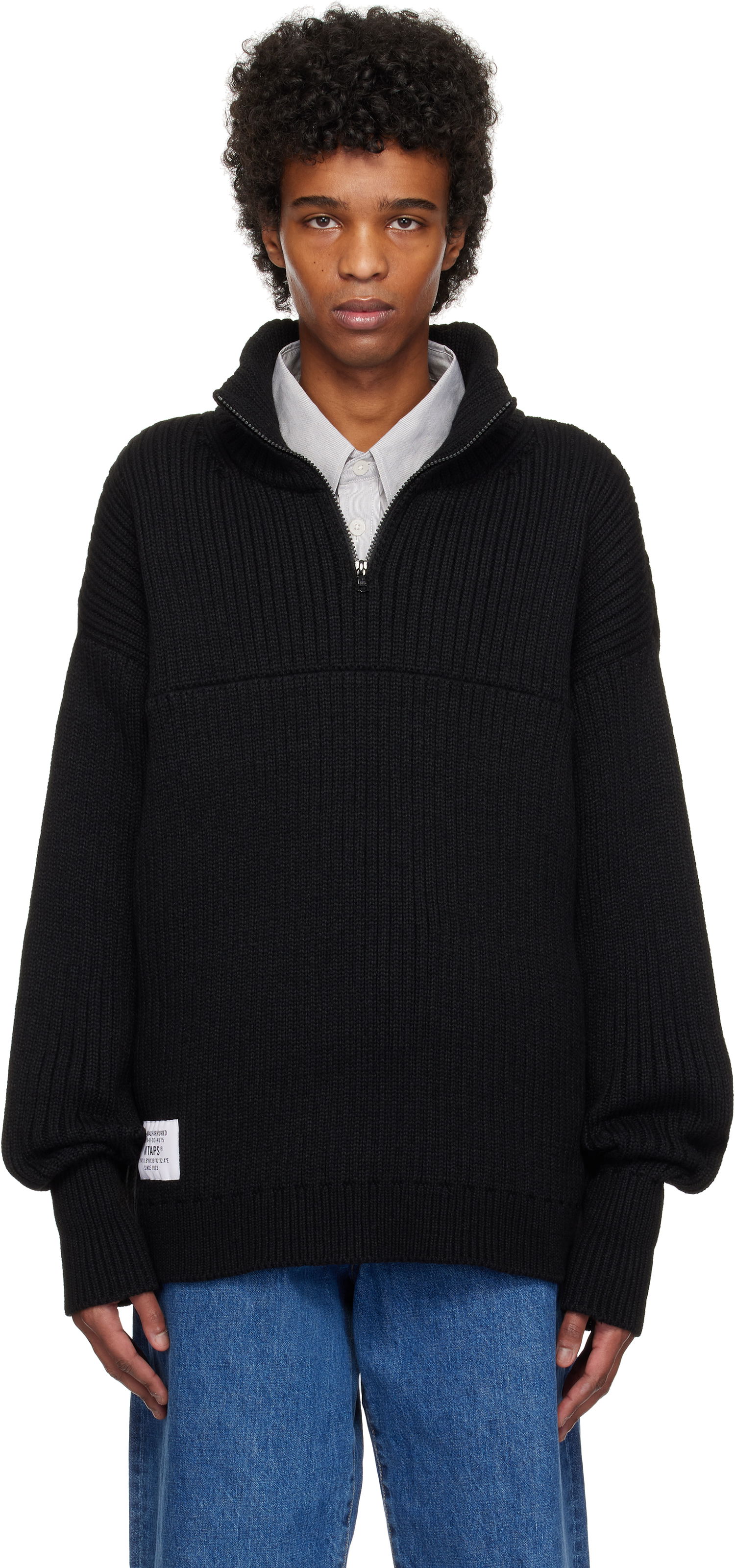Пуловер WTAPS WTAPS Sub Knit Quarter-Zip Sweater Черно | 242MADT-KNM03, 0
