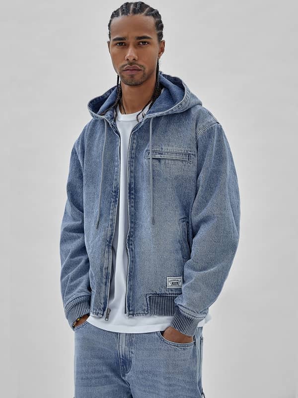 Суитчър GUESS Originals Hooded Zip Denim Sweatshirt Тъмно синьо | M3BG85D4XY0, 0