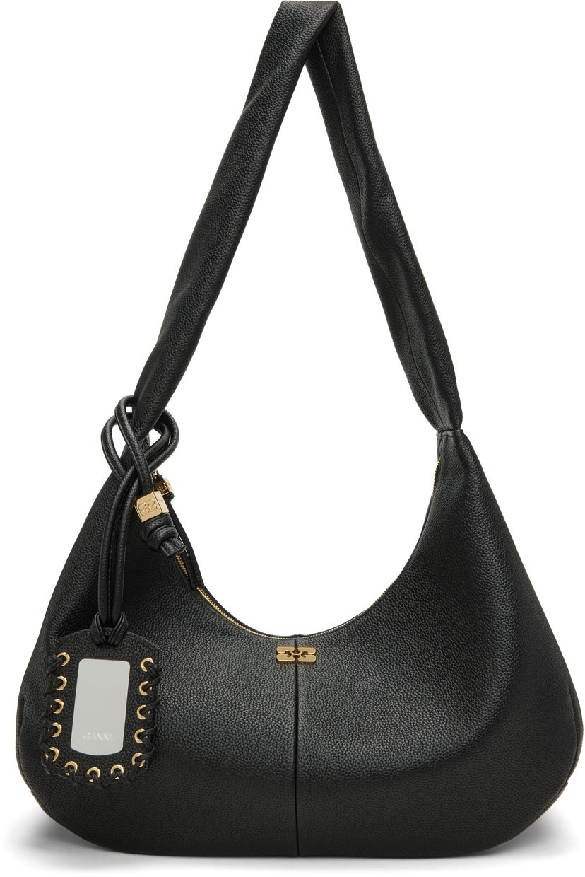 Чанта през рамо GANNI Medium Textured Hobo Shoulder Bag Черно | A6981