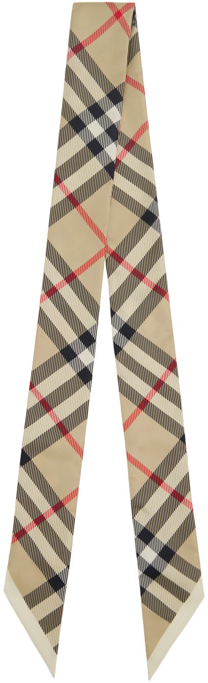 Шал Burberry Skinny Check Silk Scarf Бежово | 8083301, 0