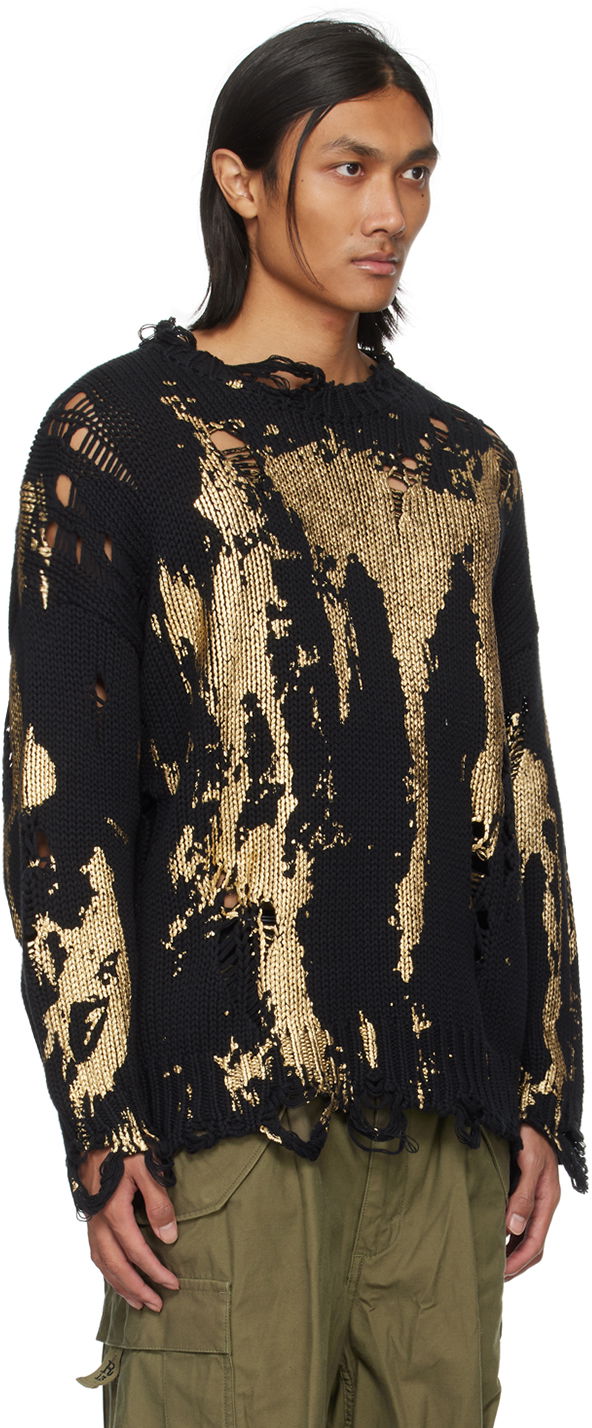 Пуловер R13 R13 Printed Distressed Sweater Черно | R13WY197-Y126B, 1