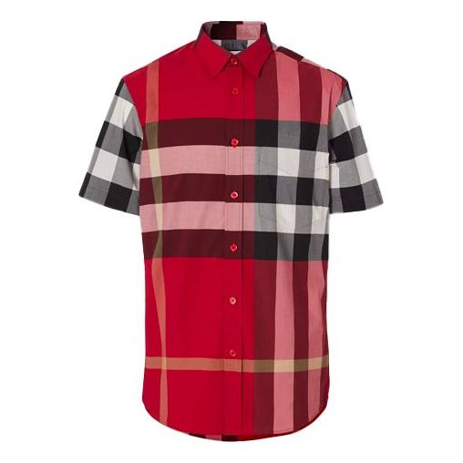 Риза Burberry Burberry SS21 Plaid Button-Down Short Sleeve Shirt Червено | 80208561