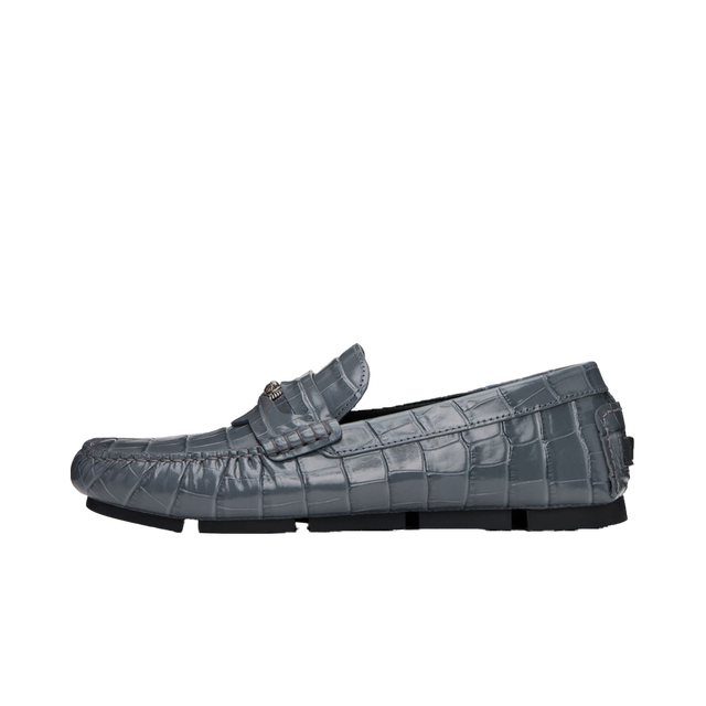 Gray Medusa Croc-Effect Driver Loafers