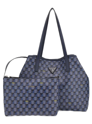 Дамска чанта GUESS Vikky Geometric-Print Bag Тъмно синьо | HWJT6995280