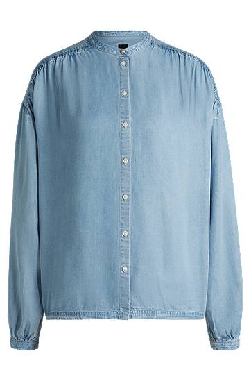 Риза BOSS Relaxed-Fit Denim-Look Blouse Синьо | 50538356, 0