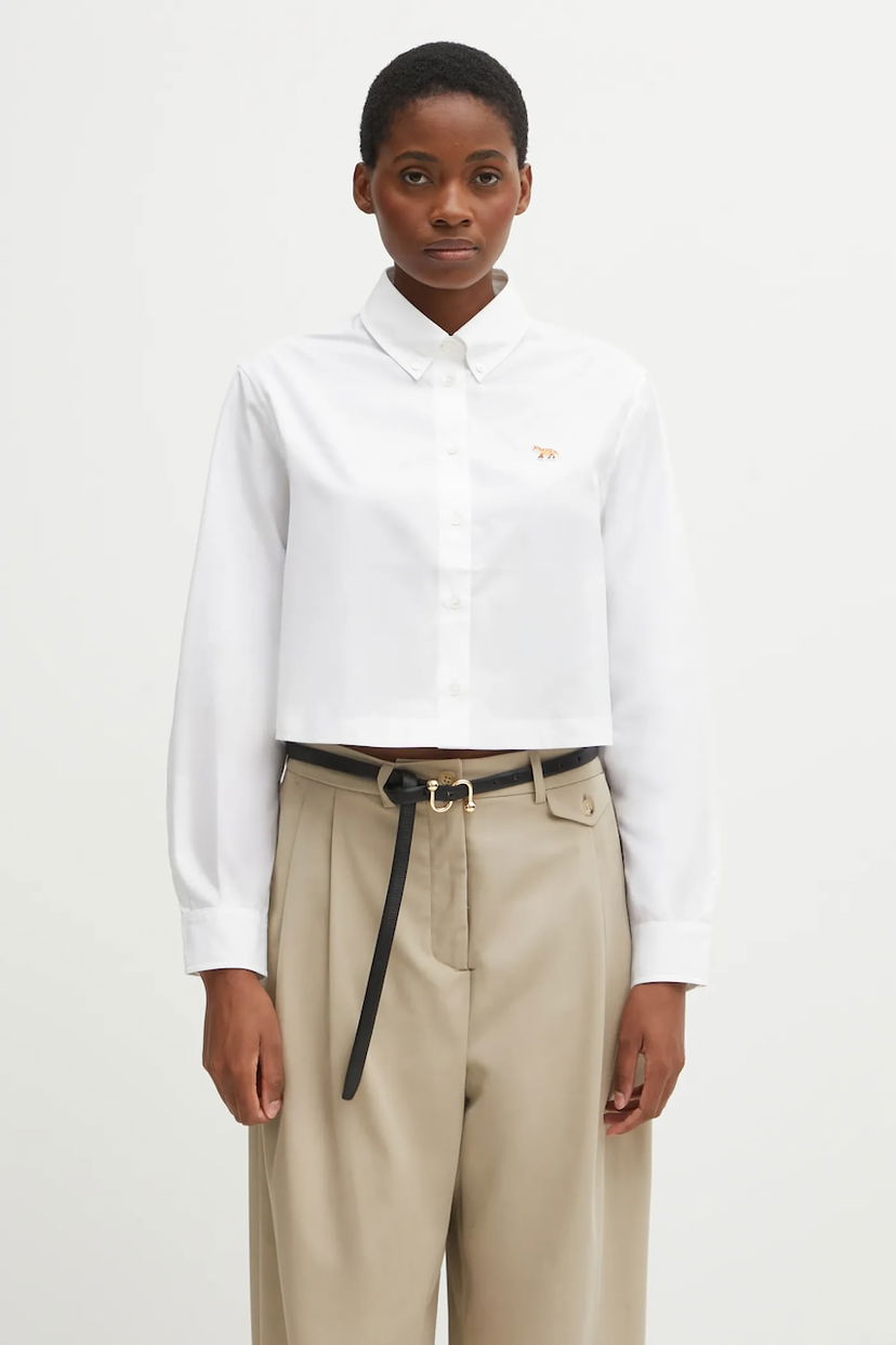 Риза MAISON KITSUNÉ Maison Kitsuné Baby Fox Cropped Relaxed Classic Collar Shirt Бяло | PW00405WC0026