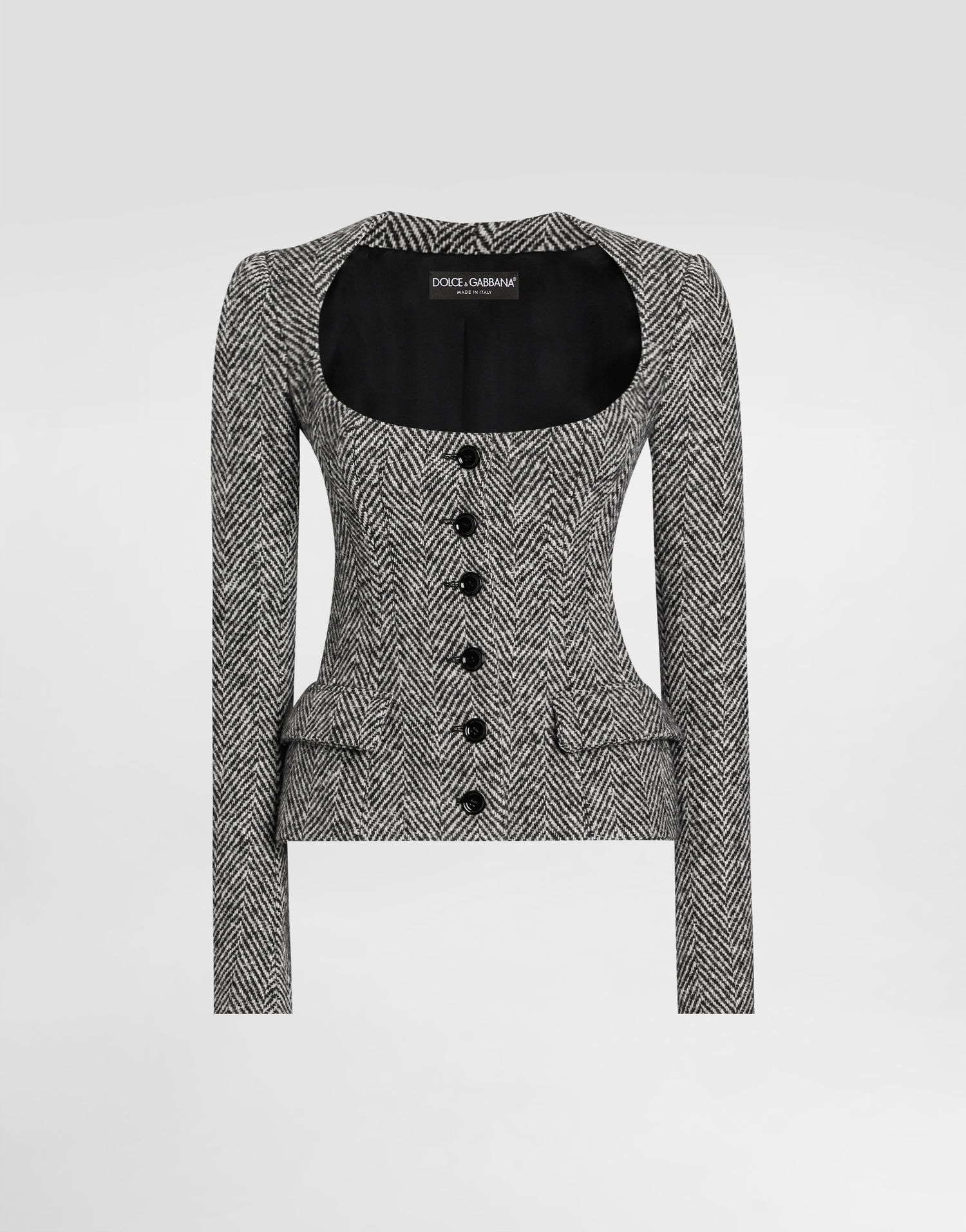 Яке Dolce & Gabbana Dolce & Gabbana Women's Single-Breasted Chevron Wool Jacket Сиво | F27GBTFC2FUS8030, 0