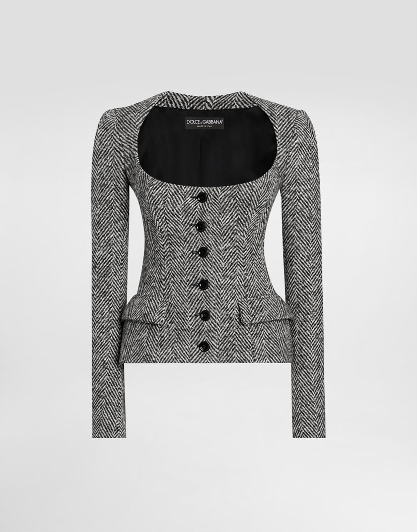 Яке Dolce & Gabbana Dolce & Gabbana Women's Single-Breasted Chevron Wool Jacket Сиво | F27GBTFC2FUS8030