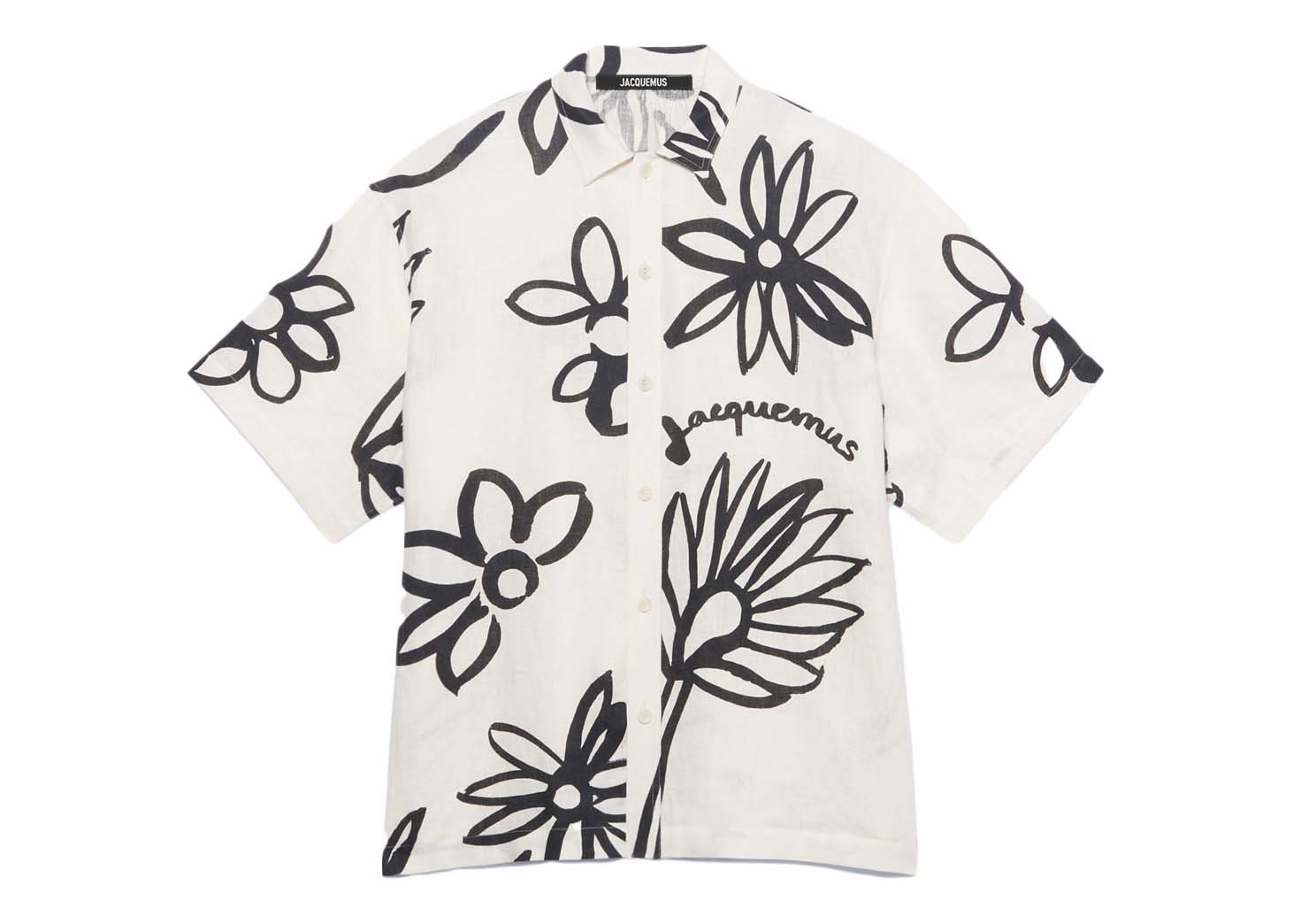 Риза Jacquemus La Chemise Moisson Flower Sketch Short Print Бяло | 215SH009-1050 1BI, 0