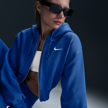 Суитчър Nike Sportswear Phoenix Fleece Cropped Full-Zip Hoodie Синьо | HJ0940-480, 2