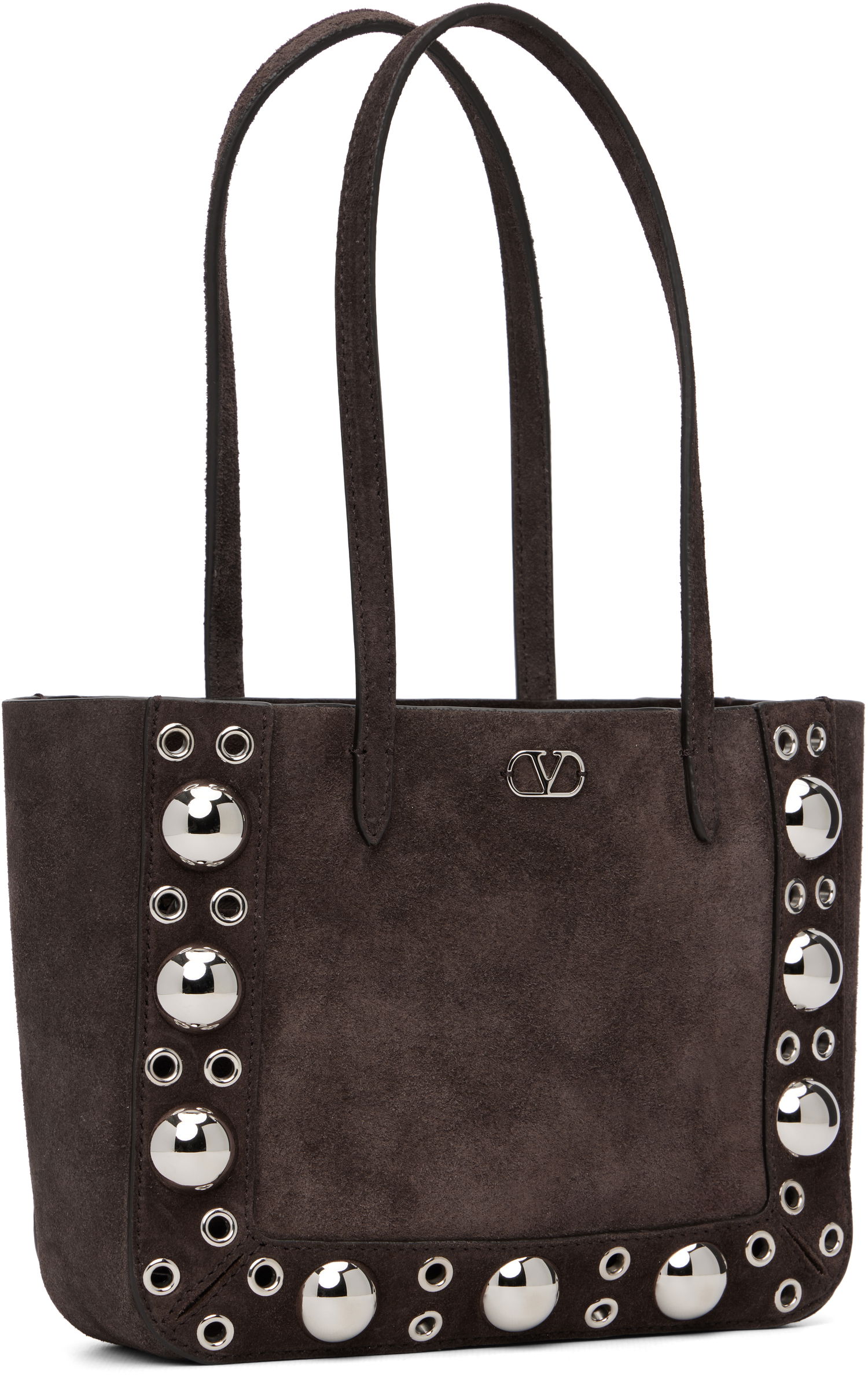 Голяма пазарска чанта Valentino Mini Nellcôte Studded Suede Tote Кафяво | 7W2B0R89JET, 1