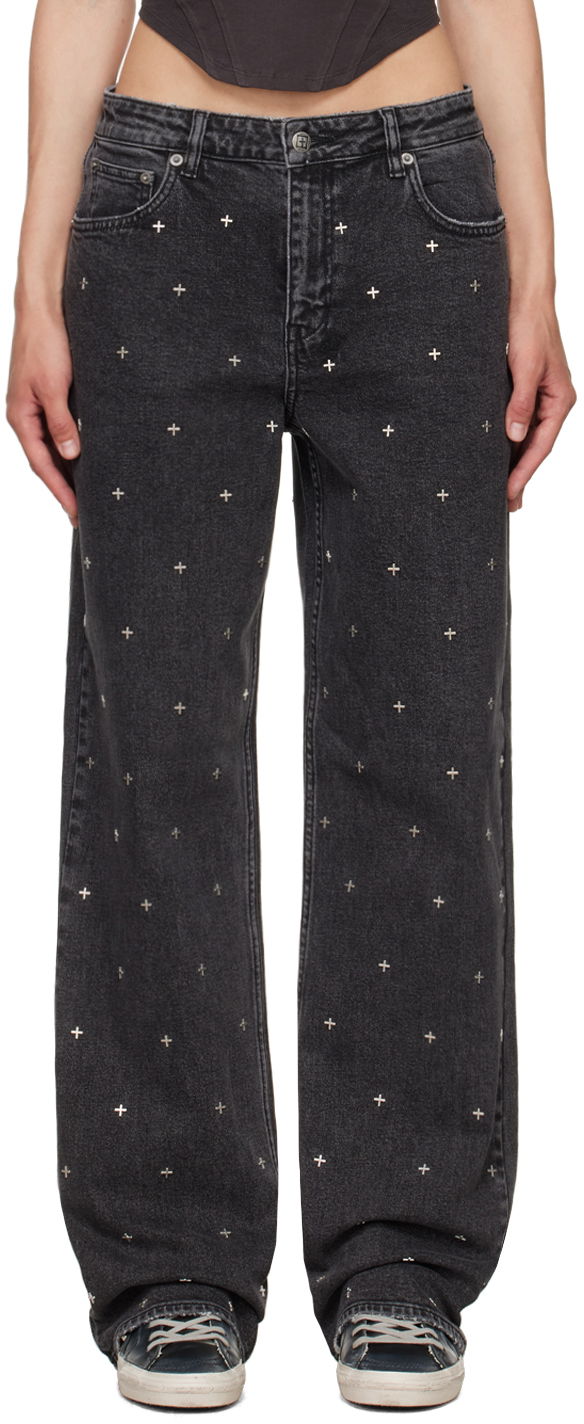 Cross Embroidered Low Rider Jeans