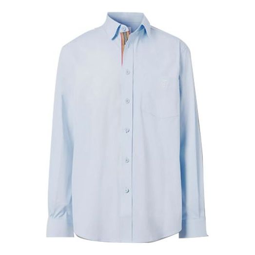 Риза Burberry Logo Pattern Cotton Long Sleeves Shirt Синьо | 80430611, 0