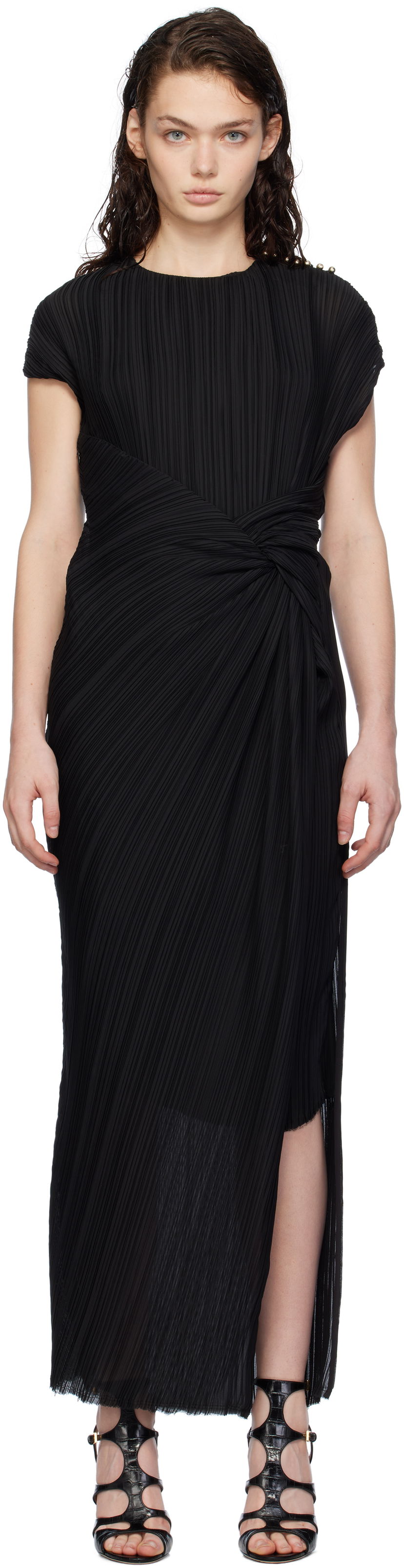 Pокля LANVIN Asymmetrical Pleated Maxi Dress Черно | RW-DR0068-4521-H24