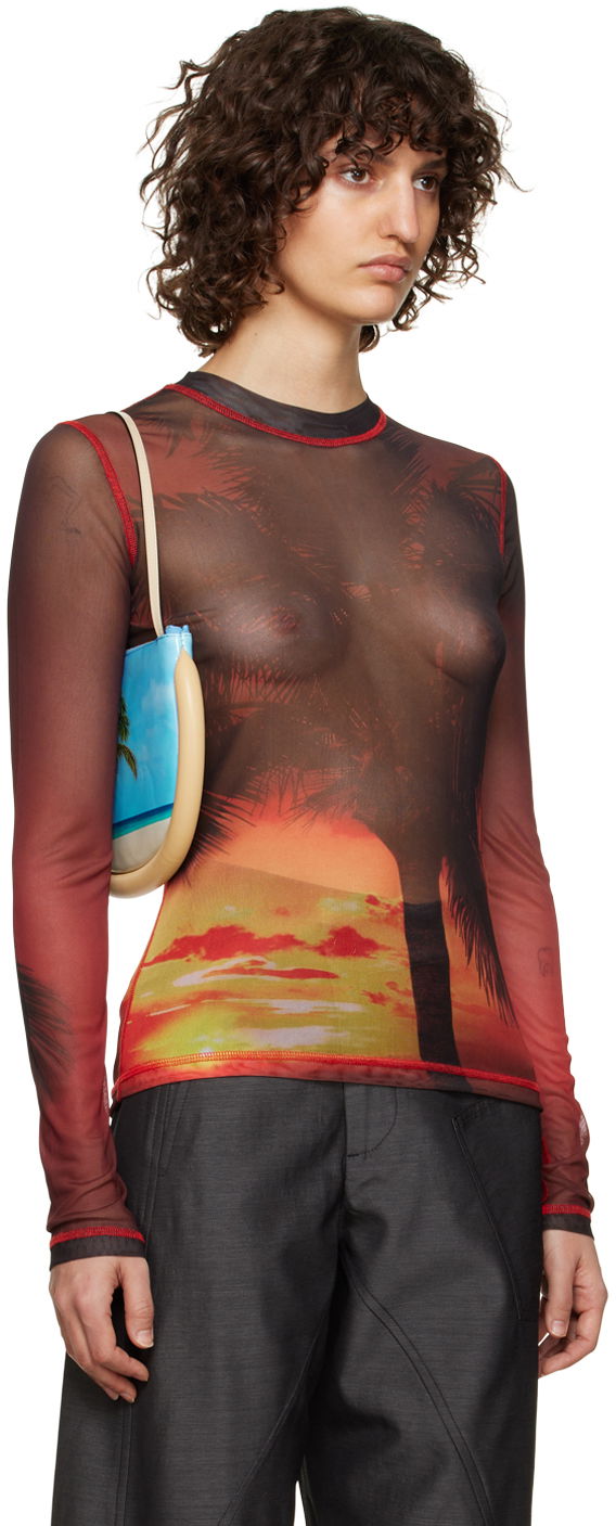 Тениска JW Anderson JW Anderson Sunset Palm Sheer Long Sleeve T-Shirt Червено | JO0138-PG1266, 1
