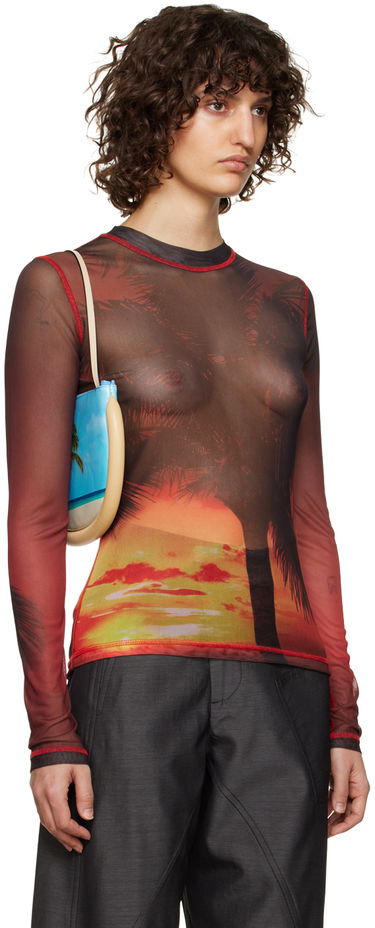 Тениска JW Anderson JW Anderson Sunset Palm Sheer Long Sleeve T-Shirt Червено | JO0138-PG1266, 1