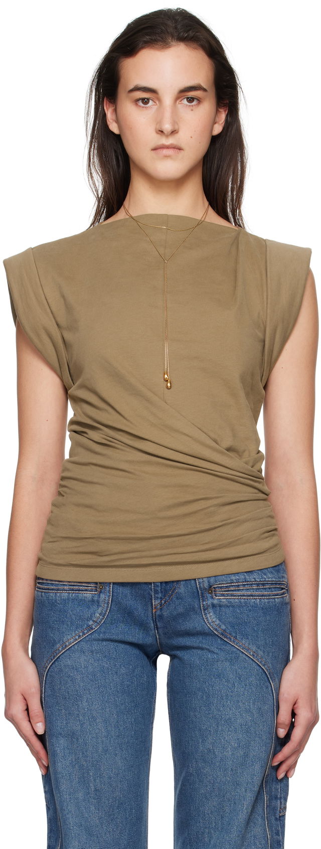 Maisan Draped Shoulder Pad T-Shirt