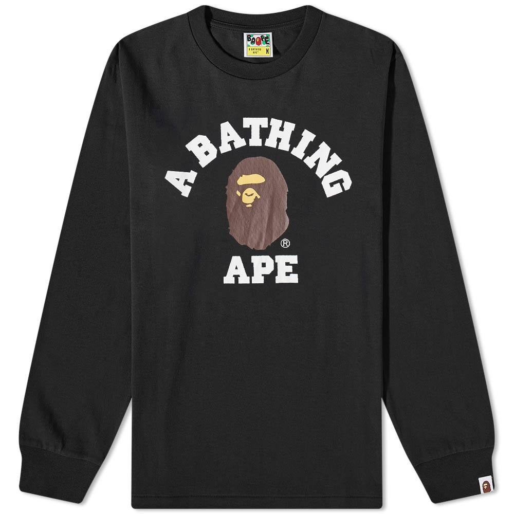 Тениска BAPE Long Sleeve College Tee Черно | 001LTI801011M-BLK, 0